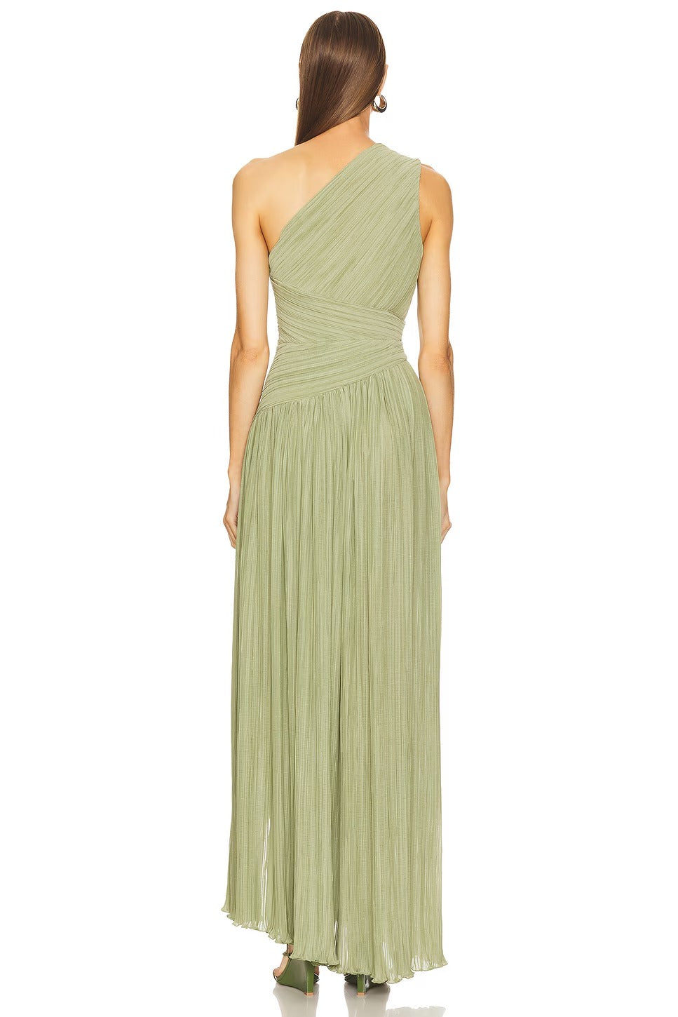 Refined One-Shoulder Pleated Midi-Length Dress