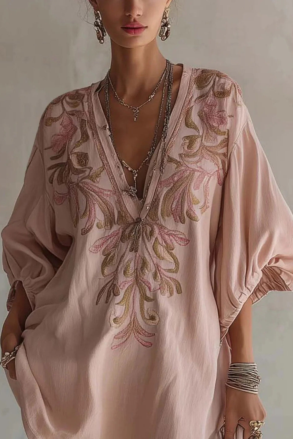 Embroidered Linen Mini-Length Dress