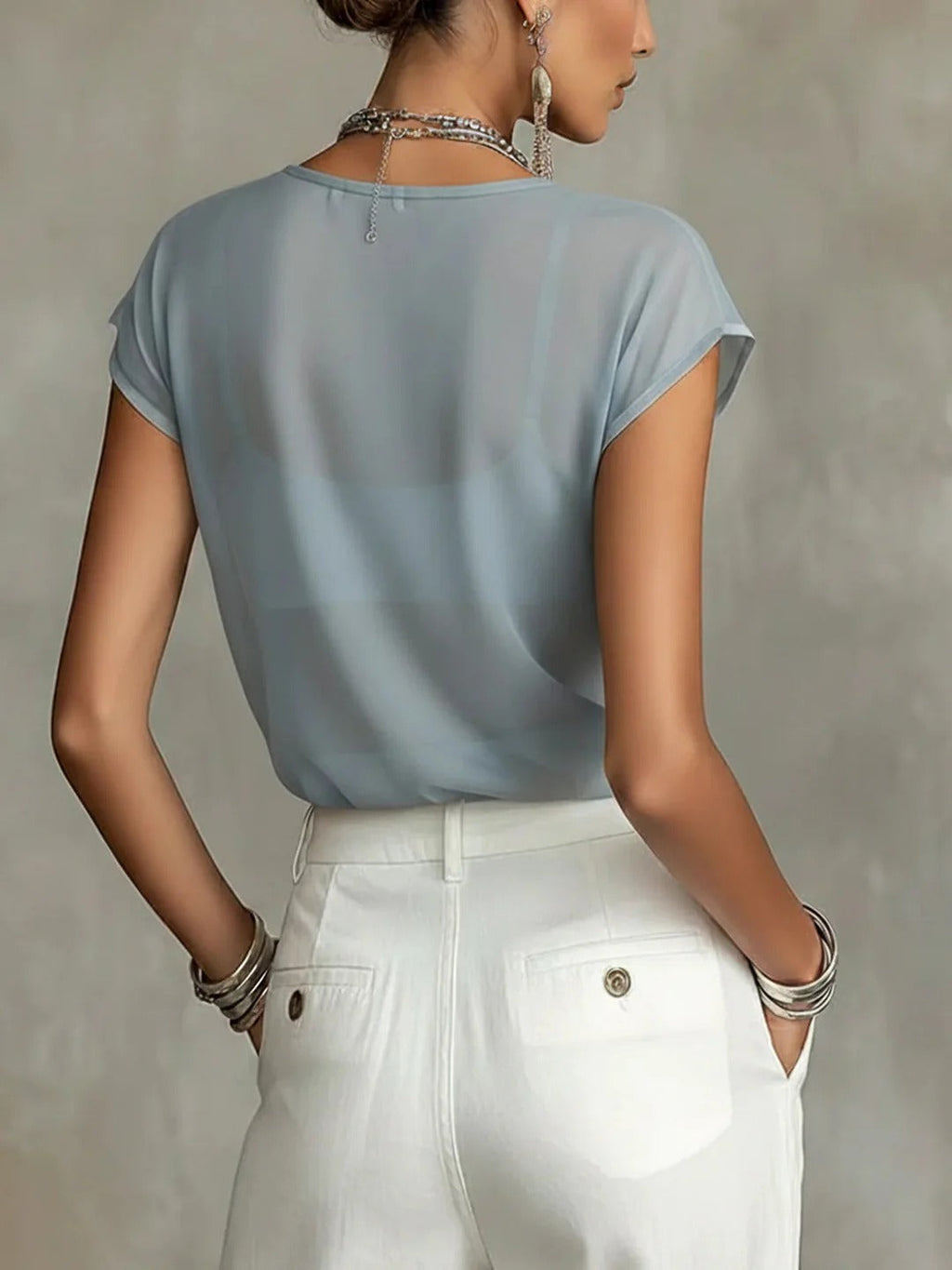 Blue Flower Chiffon Blouse