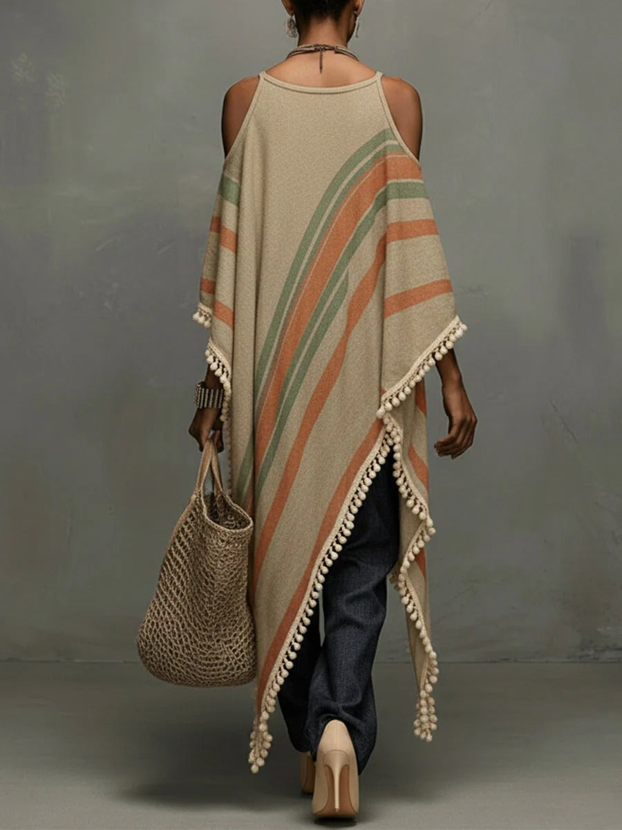 Modern The Khaki Fringe Off-Shoulder Dress