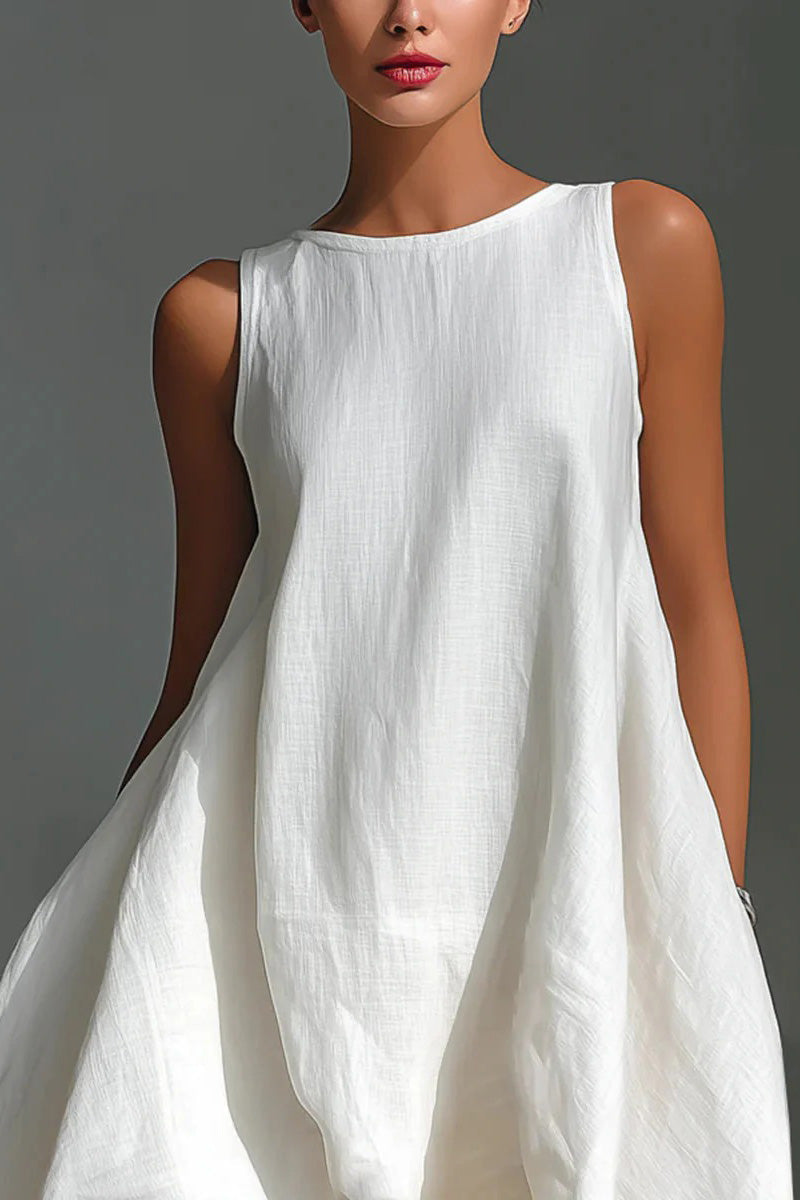 Modern White Linen Asymmetric Dress