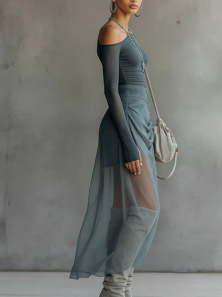 Asymmetrical Sheer Gray Cut-Out Set