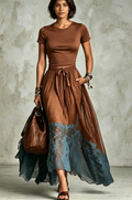 Coordinated Brown Blue Lace Tulle Skirt Set