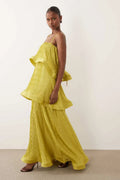 Lime Zigzag Pleated Tiered Trapeze Maxi-Length Dress