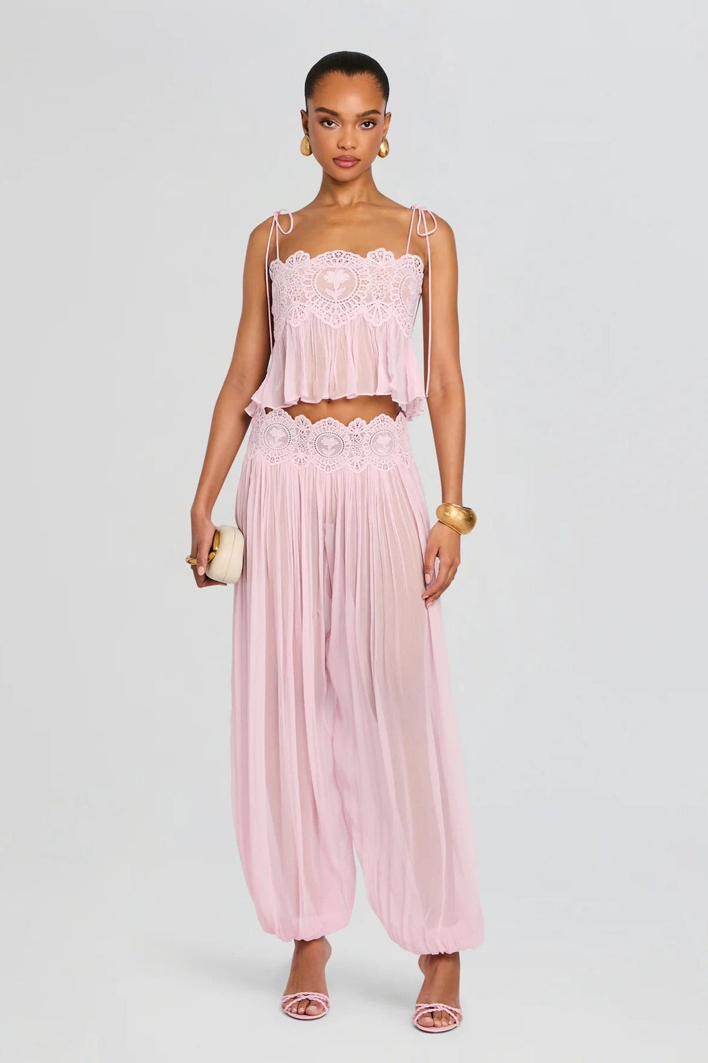 Modern Pink Lace Babydoll Crop Top
