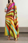 Color Diagonal Stripe One-Shoulder Flowy Maxi-Length Dress