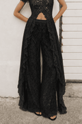 Black Waist Lace Wide-Leg Trousers