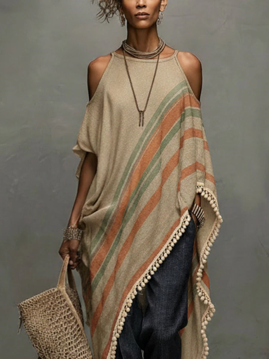 Modern The Khaki Fringe Off-Shoulder Dress