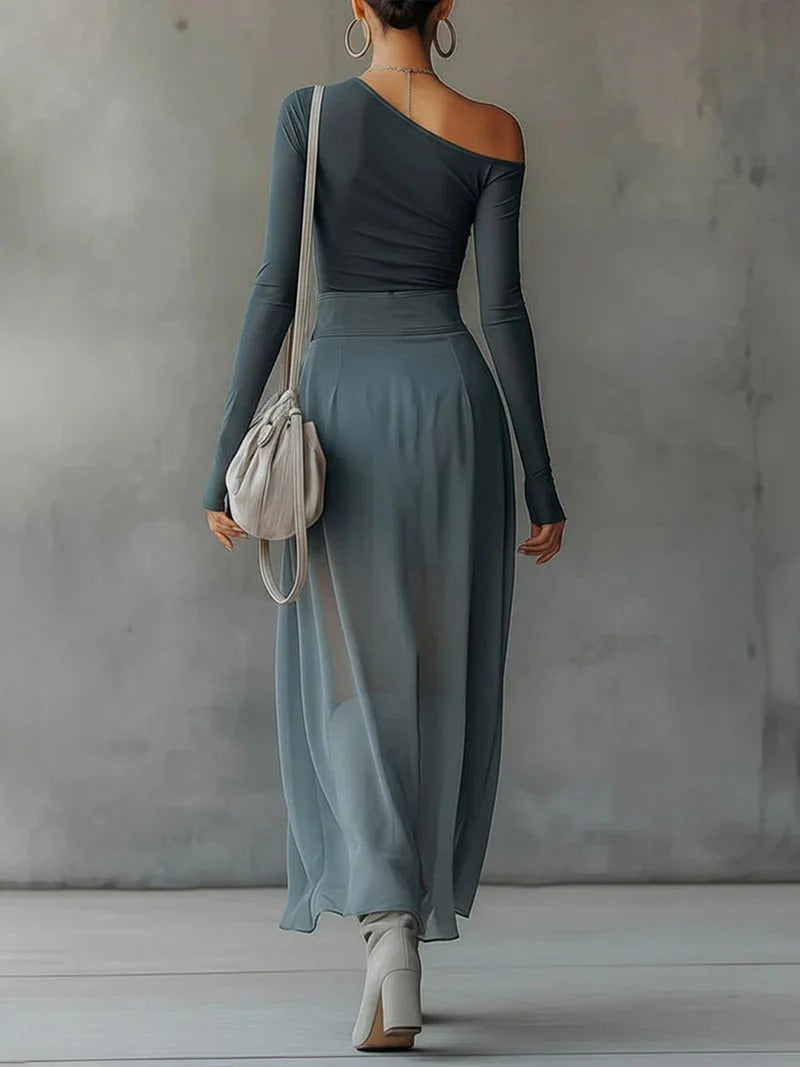 Asymmetrical Sheer Gray Cut-Out Set