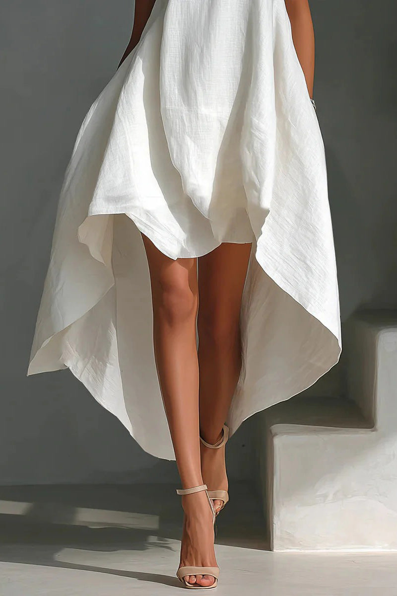 Modern White Linen Asymmetric Dress