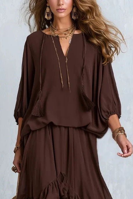 Boho Ruffled Chiffon Skirt Set
