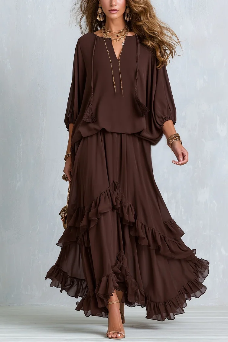 Boho Ruffled Chiffon Skirt Set