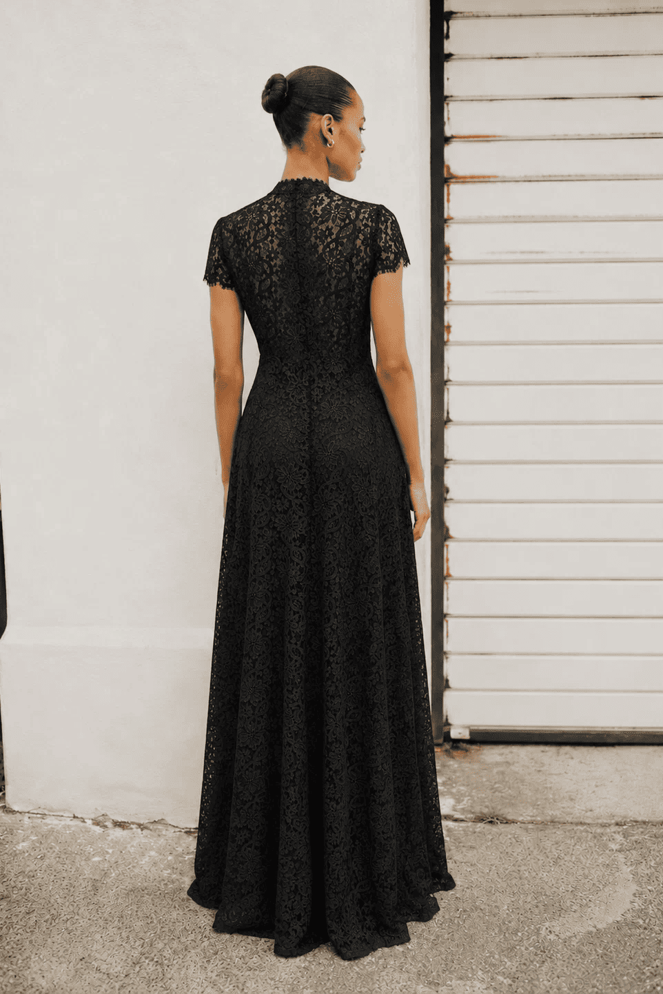 Black Waist Lace Wide-Leg Trousers