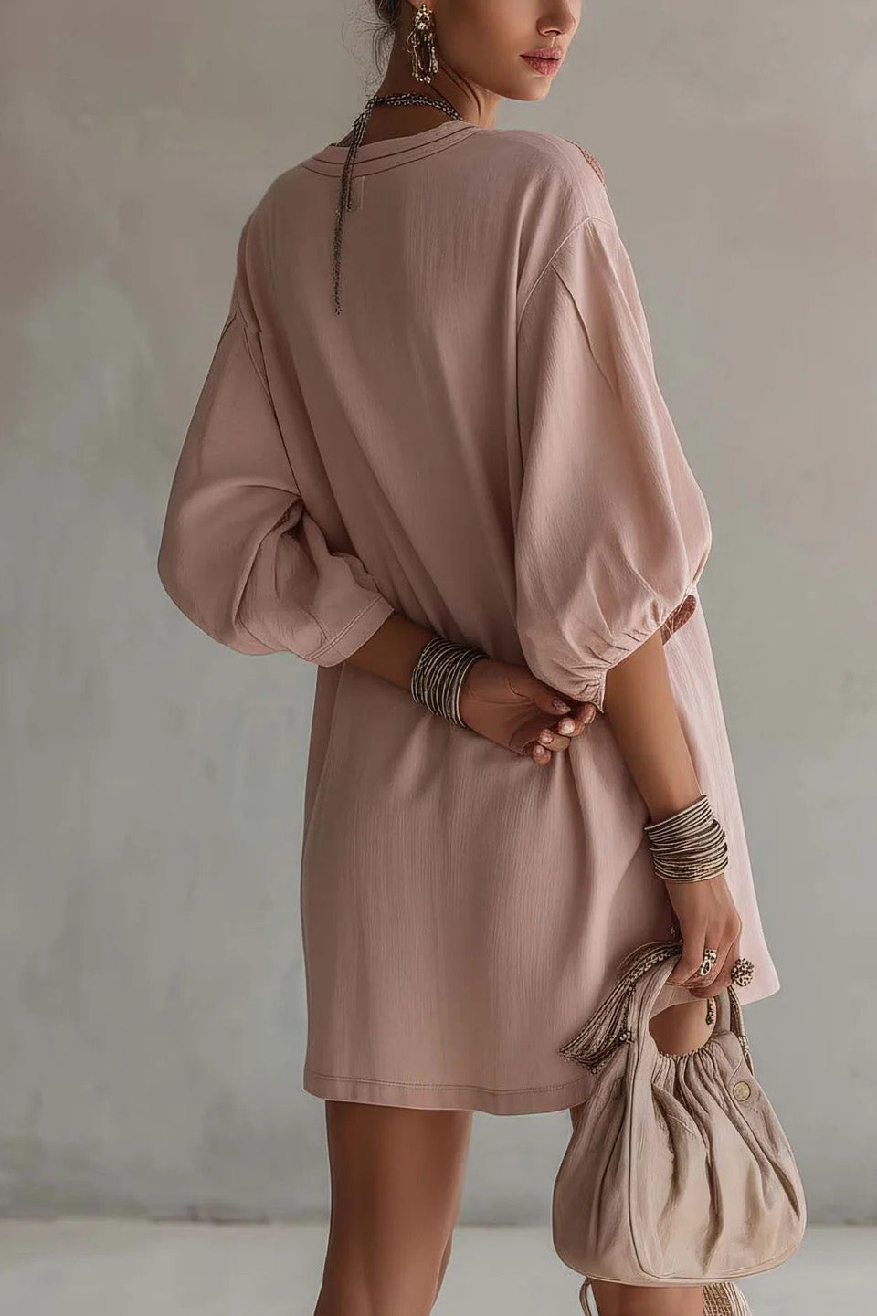 Embroidered Linen Mini-Length Dress