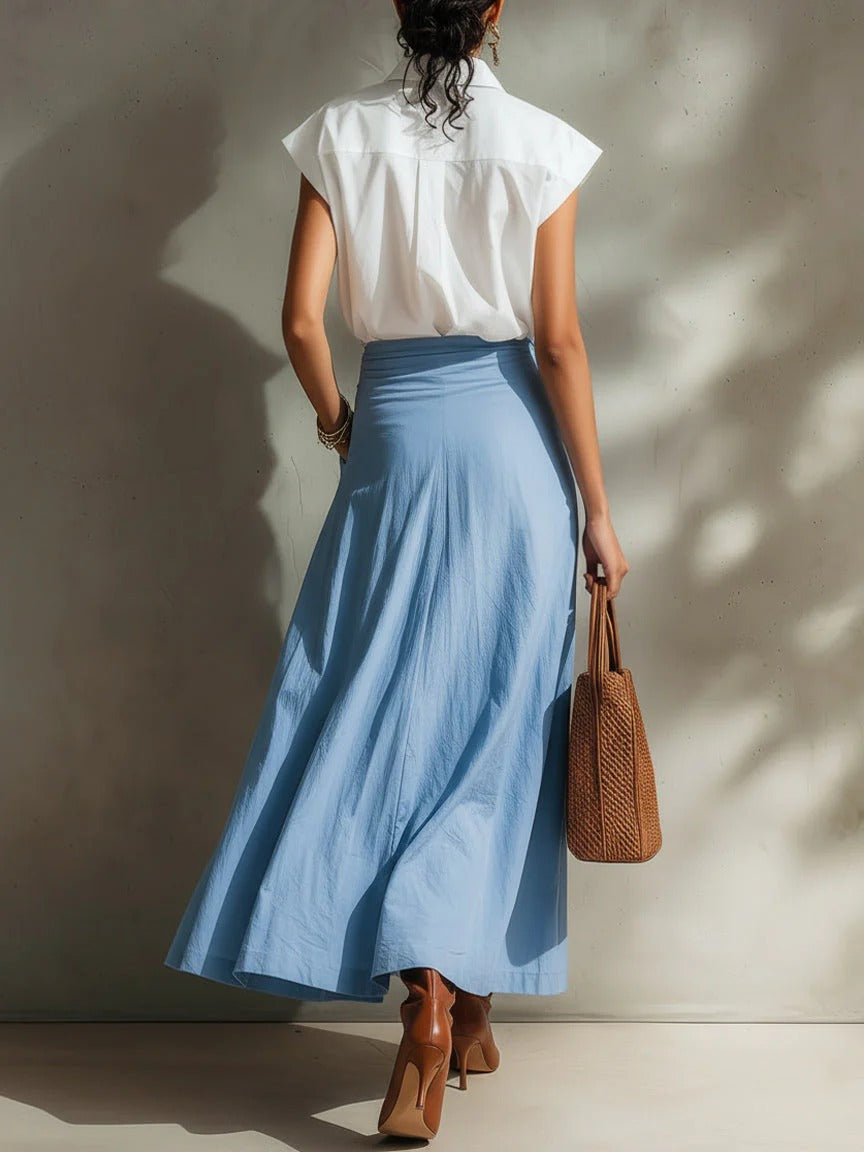 The Cotton Shirt And Flower Skirt Set