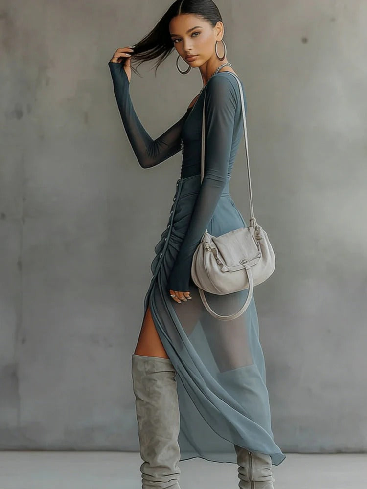 Asymmetrical Sheer Gray Cut-Out Set