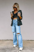 Light Blue Distressed Wide-Leg Jeans