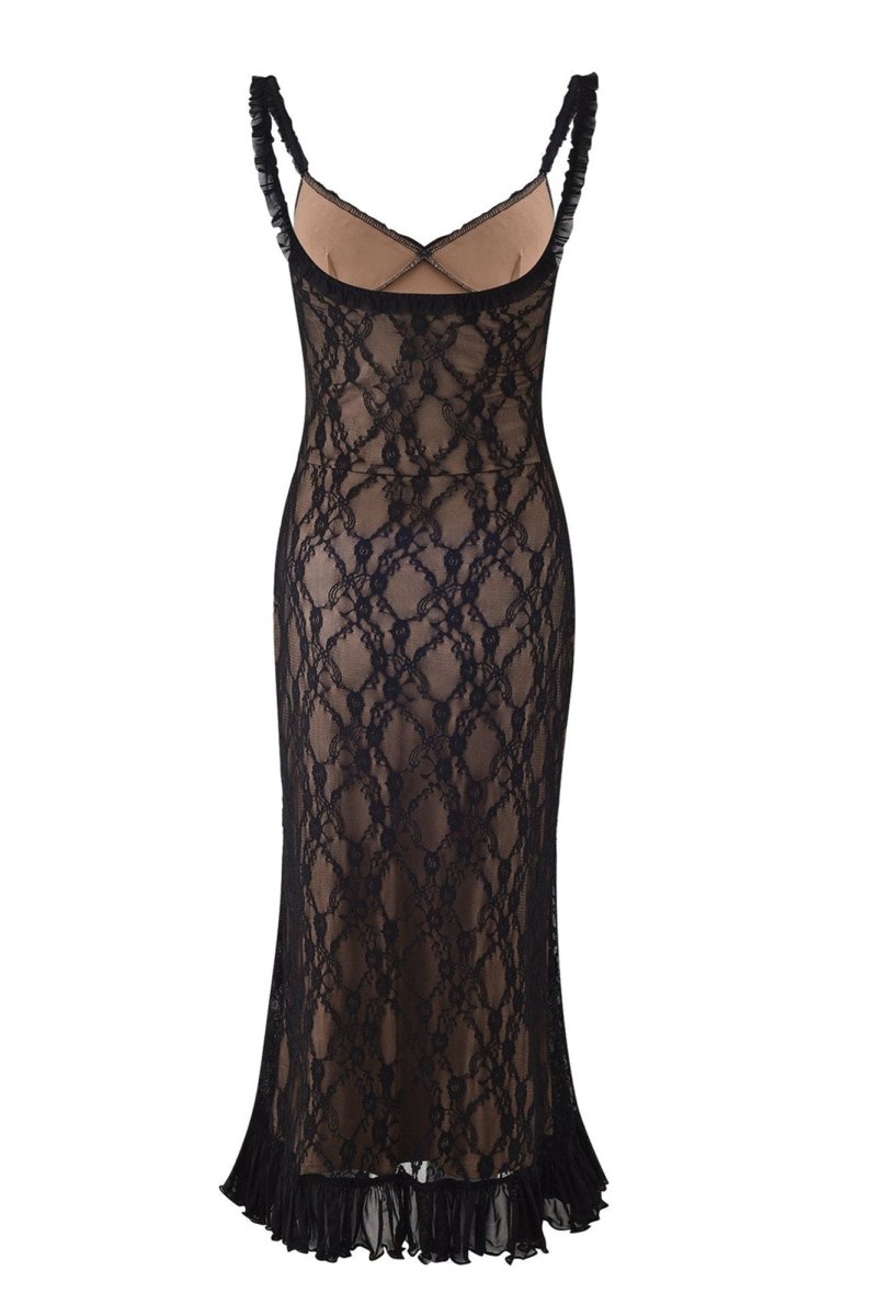 Ina Flower Lace Ruffled Maxi-Length Dress