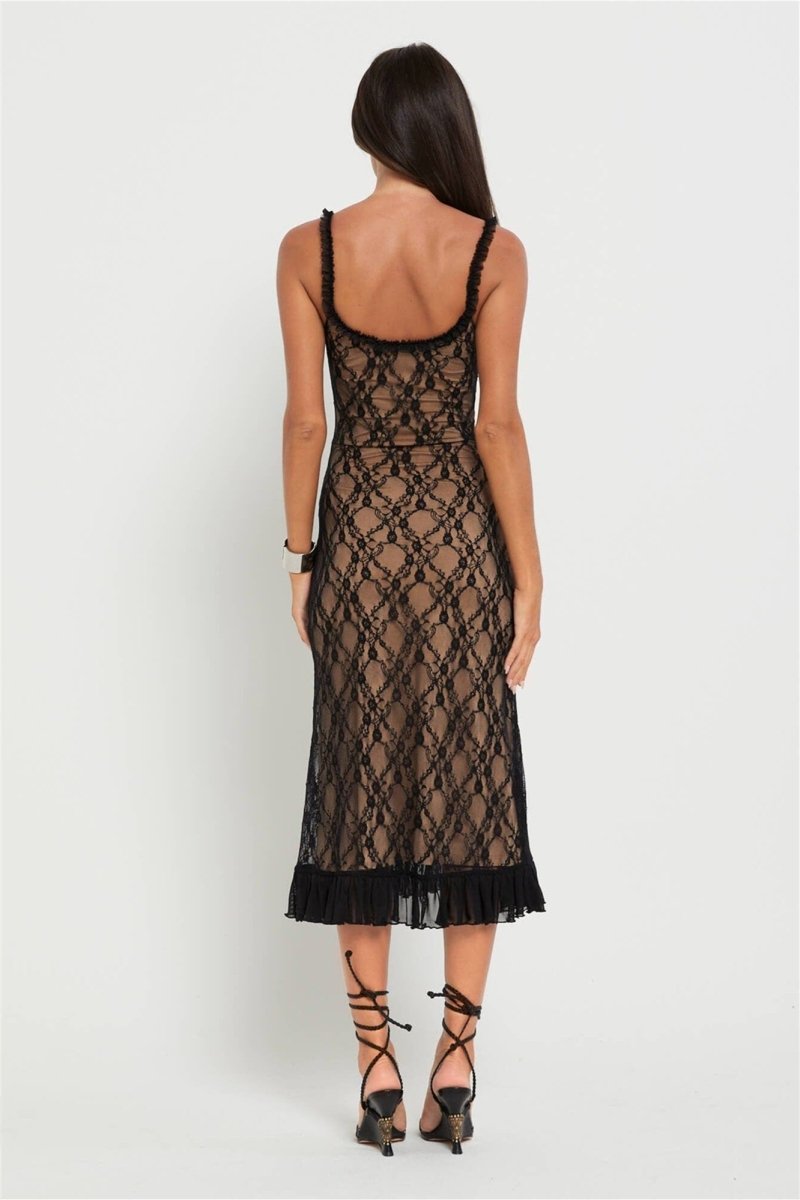 Ina Flower Lace Ruffled Maxi-Length Dress