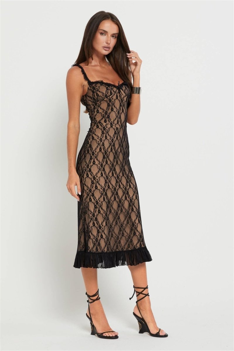 Ina Flower Lace Ruffled Maxi-Length Dress