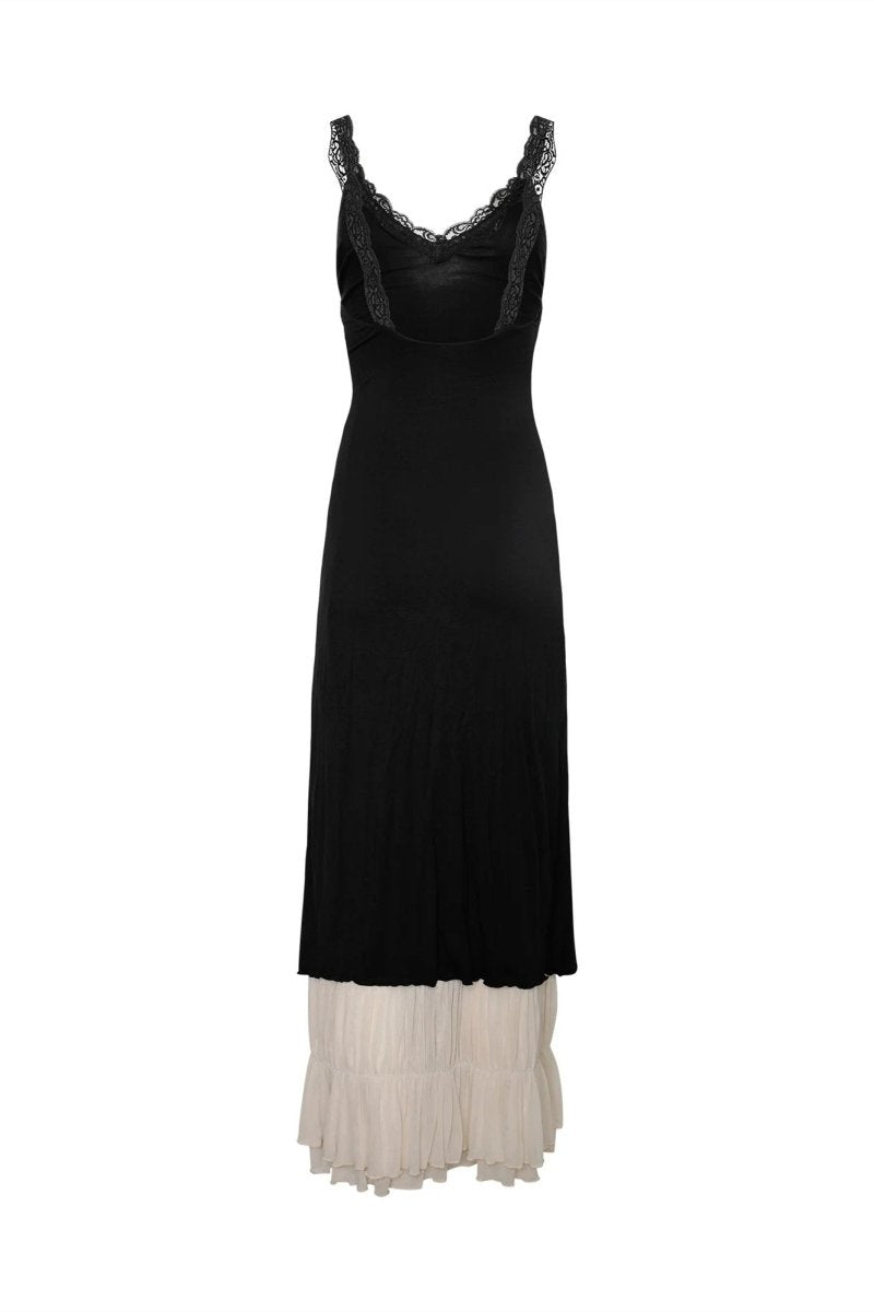 Irene V-Neck Lace Trim Maxi-Length Dress