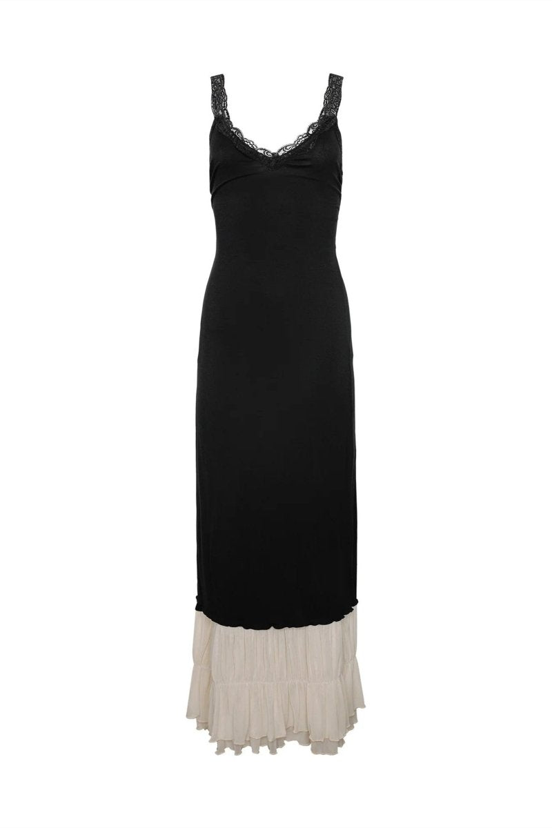 Irene V-Neck Lace Trim Maxi-Length Dress