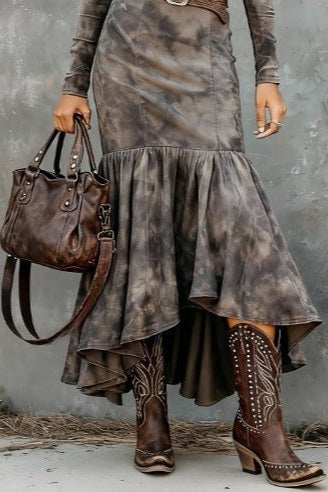 Retro Polyester Flare Hem Midi-Length Dress(Includes belt)