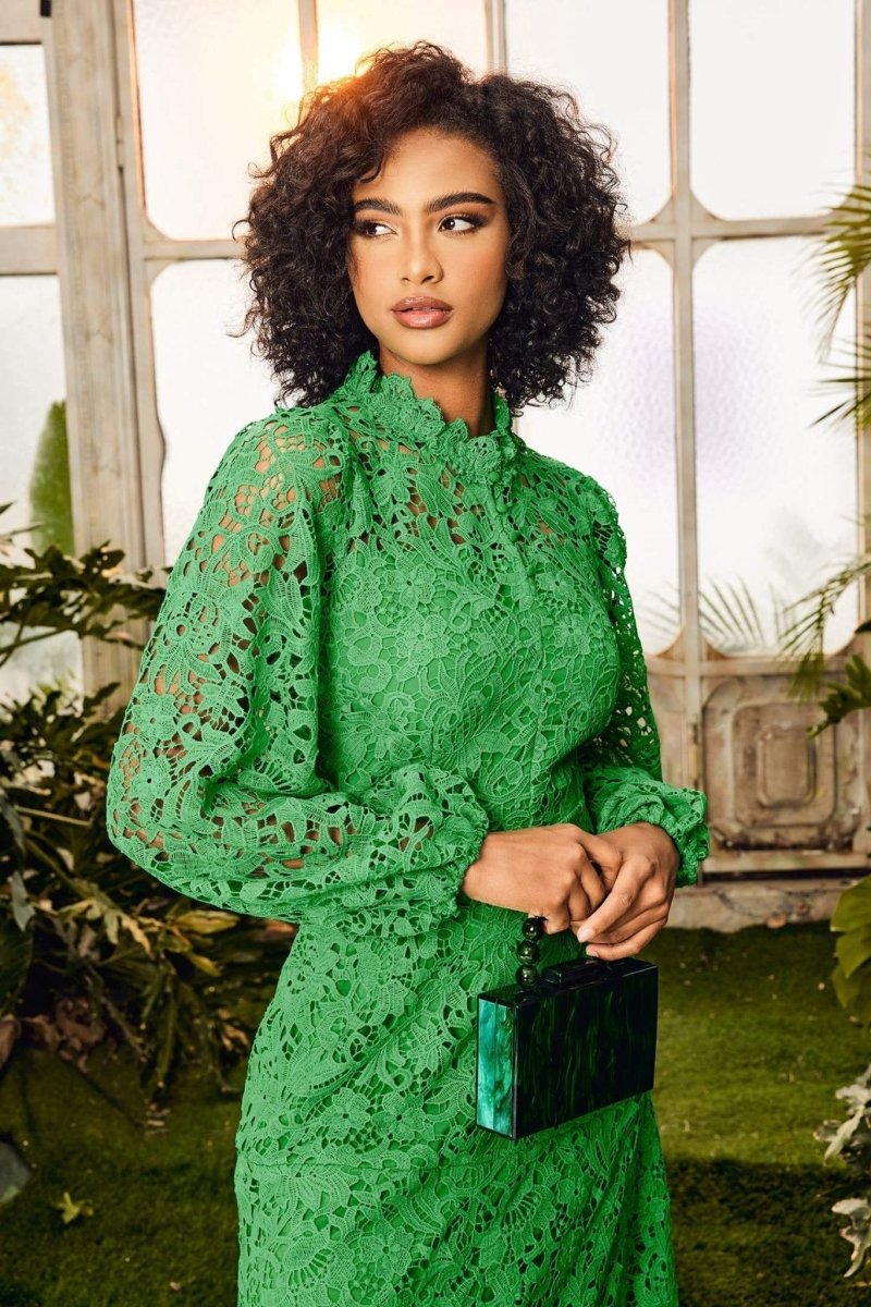 Joa Embroidered Lace Trimmed Flare Maxi-Length Dress