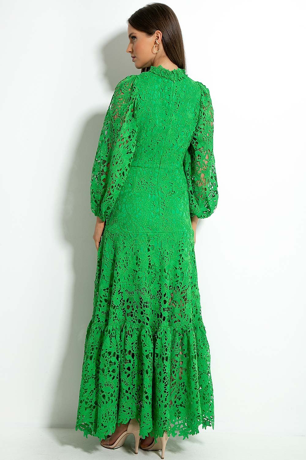Joa Embroidered Lace Trimmed Flare Maxi-Length Dress