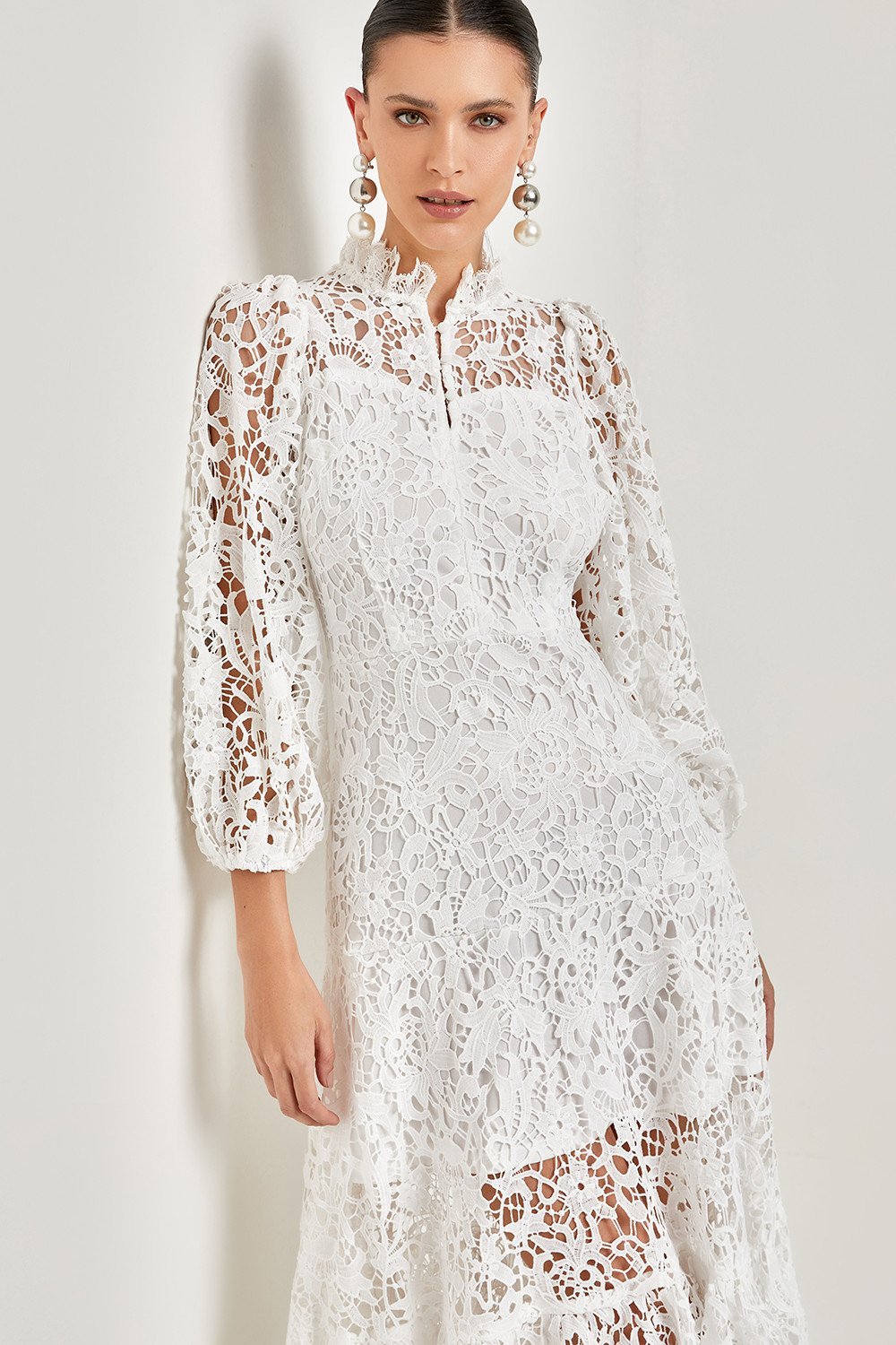 Joa Embroidered Lace Trimmed Flare Maxi-Length Dress
