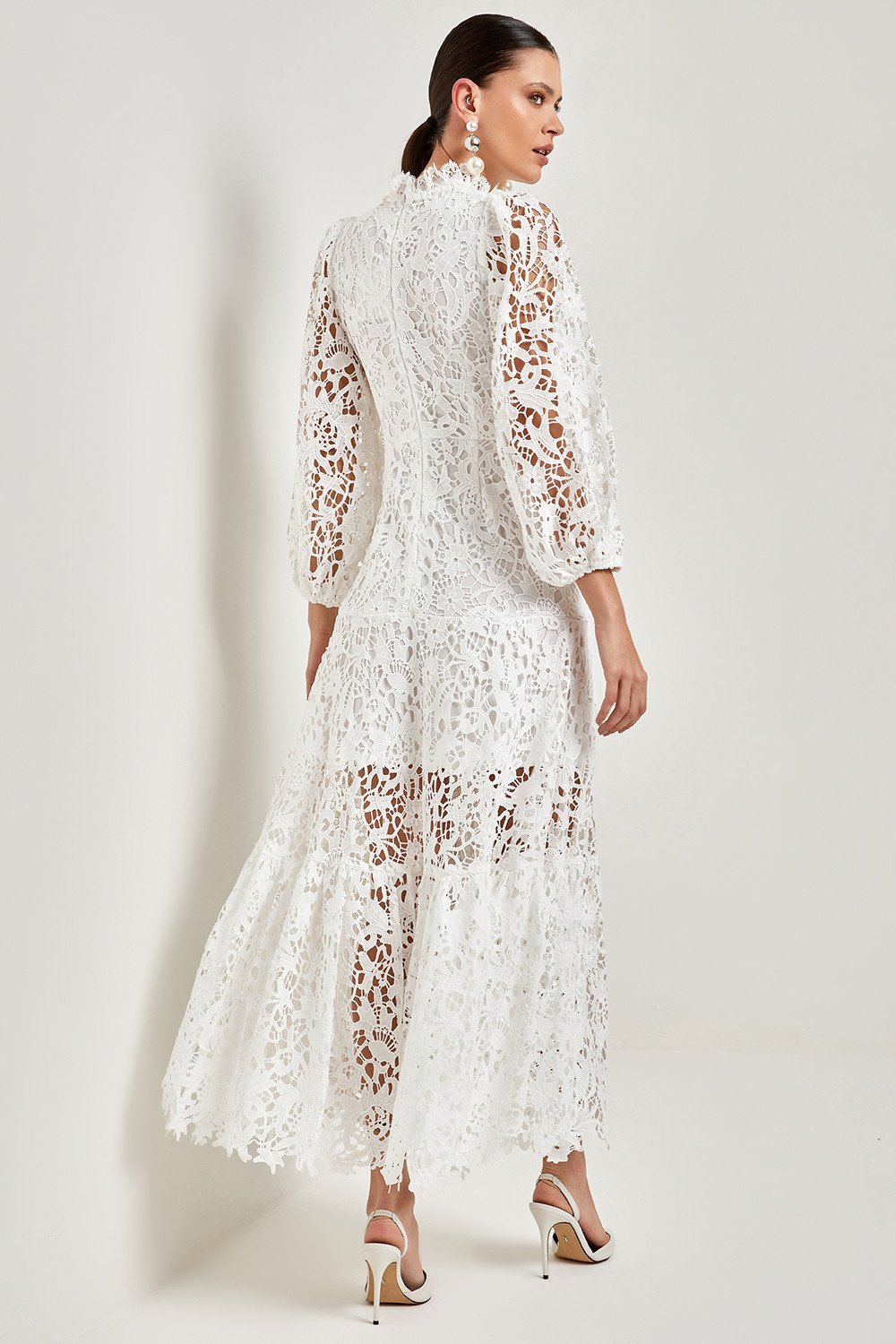 Joa Embroidered Lace Trimmed Flare Maxi-Length Dress