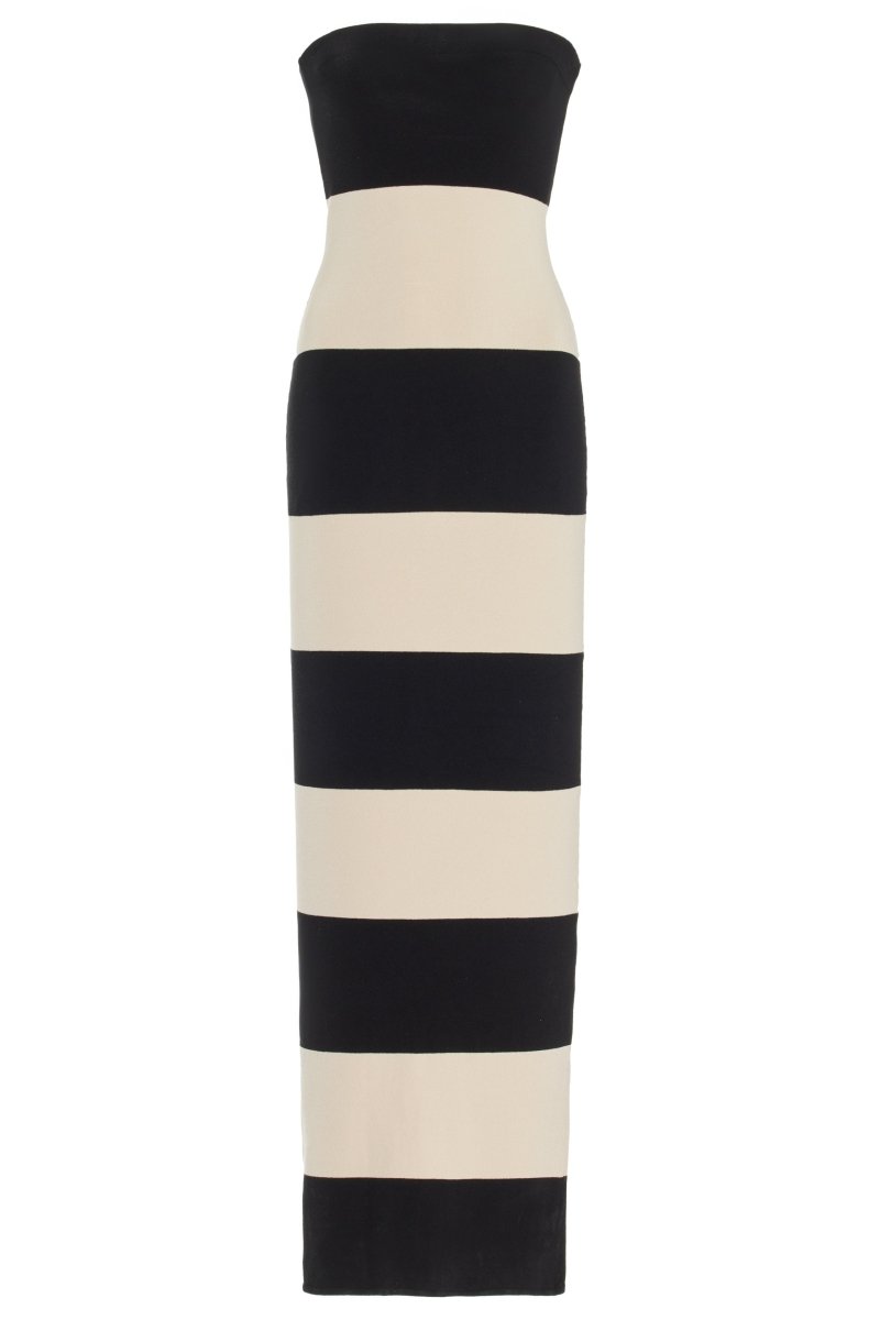 Modern Joanne Strapless Stripes Midi Knit Dress