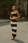 Modern Joanne Strapless Stripes Midi Knit Dress