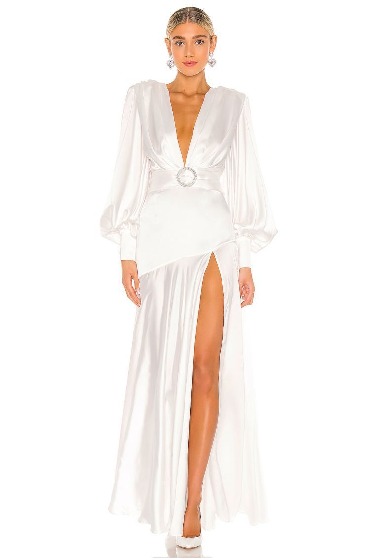 Phoebe V-Neck Belted Slit Maxi-Length Dress