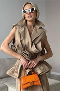 Suzanne Lapel Collar Ruffled Polyester Top
