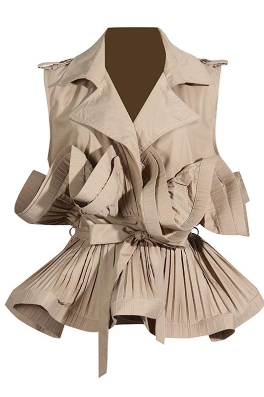 Suzanne Lapel Collar Ruffled Polyester Top