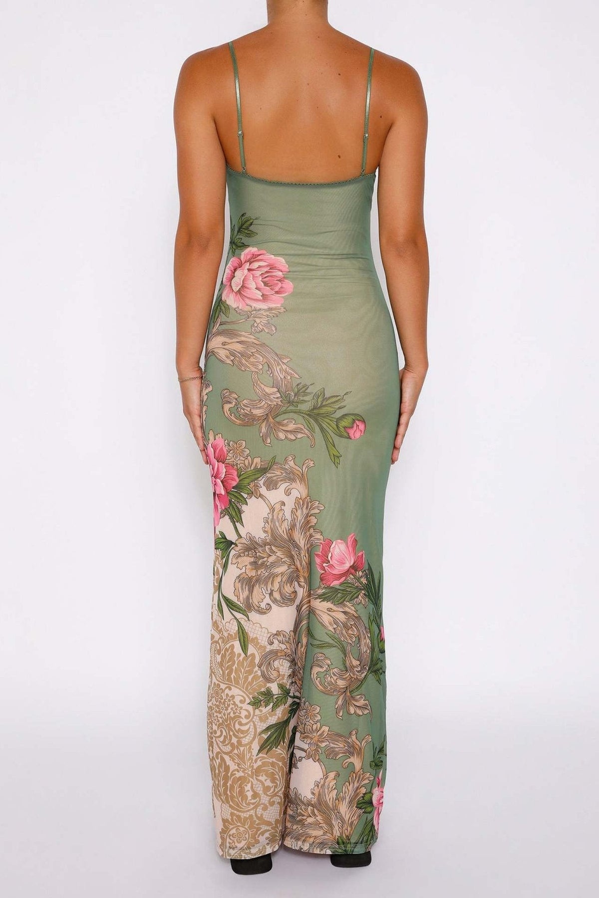 Patti Patterned Fitted Slip Maxi-Length Dress