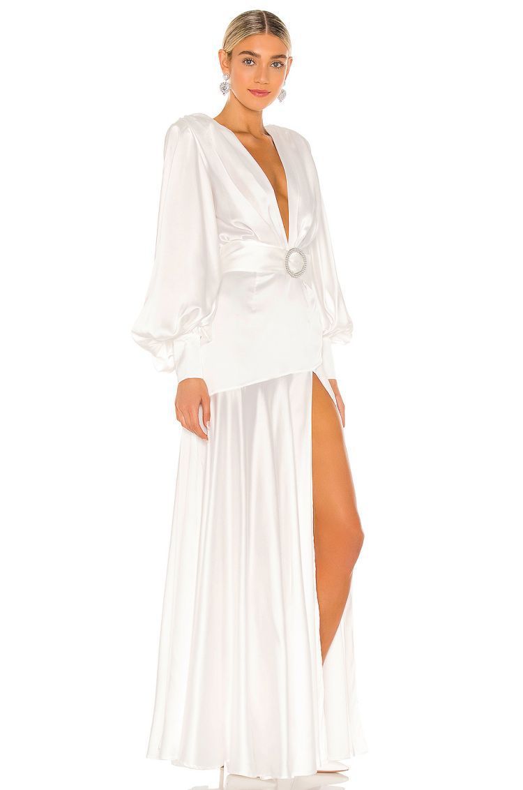 Phoebe V-Neck Belted Slit Maxi-Length Dress