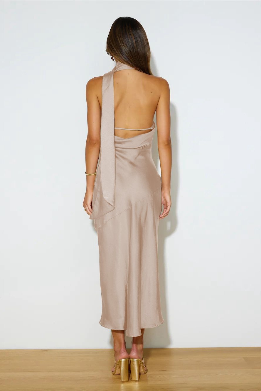 Nad Cowl Halterneck Satin Midi-Length Dress