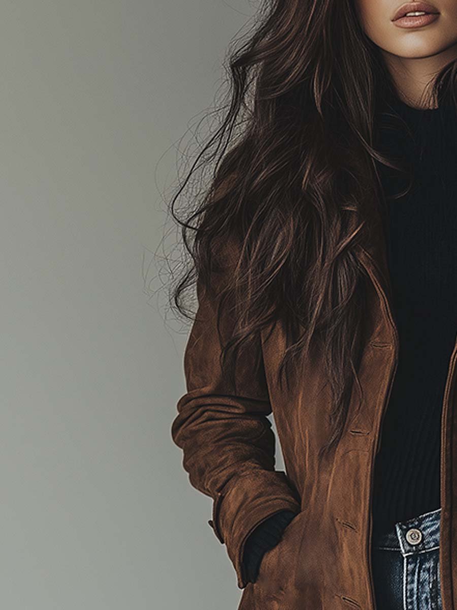 Women's Retro Suede Trench Coat