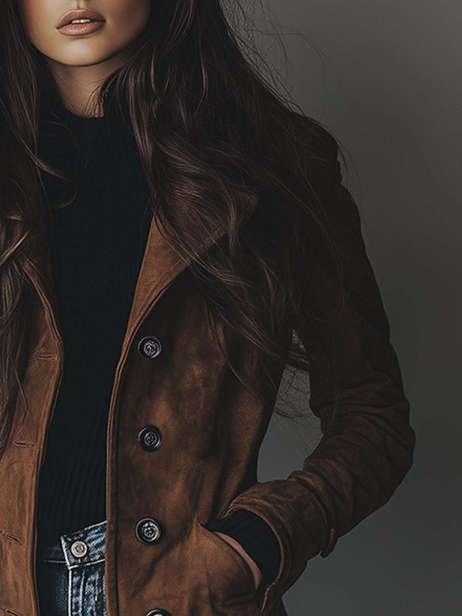 Women's Retro Suede Trench Coat