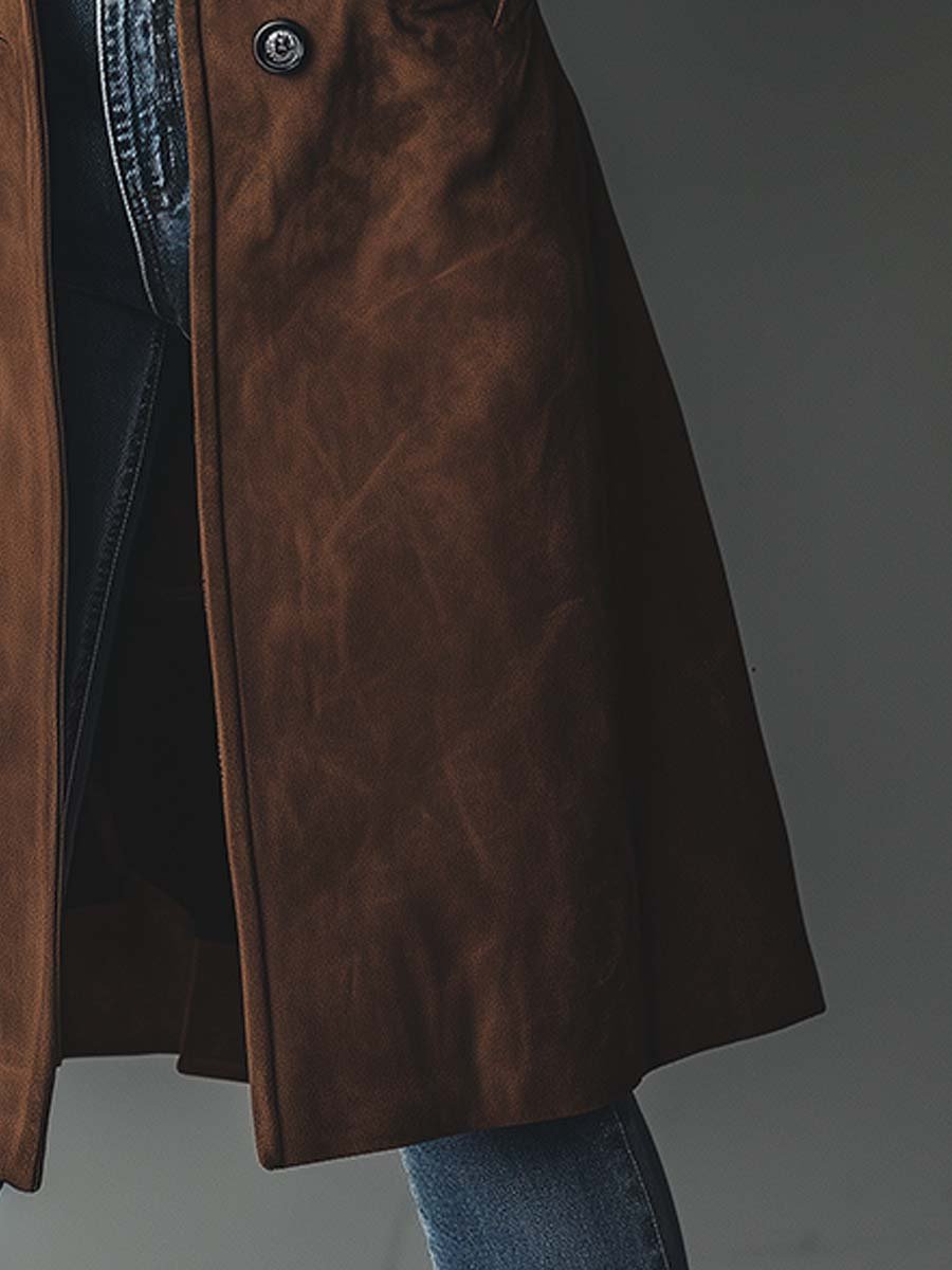 Women's Retro Suede Trench Coat