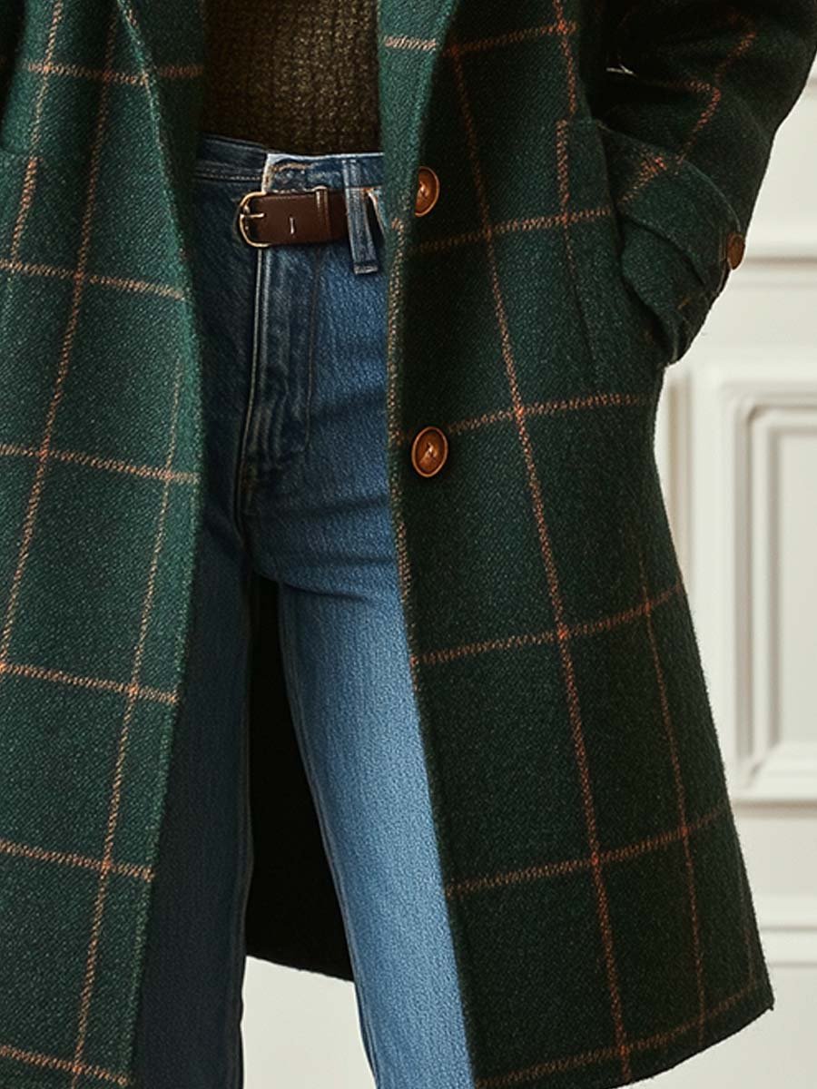 Modern Women's Retro Lapel Plaid Tweed Coat