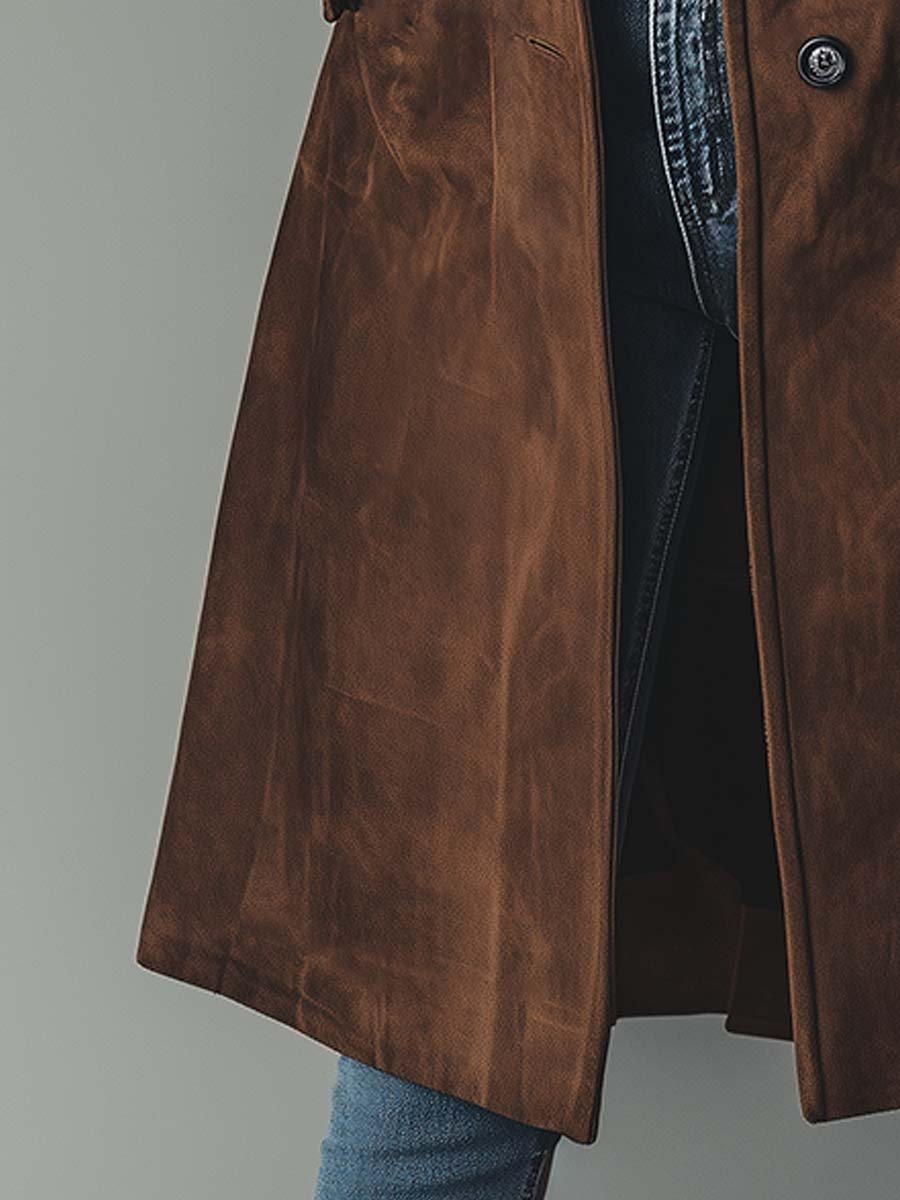 Women's Retro Suede Trench Coat