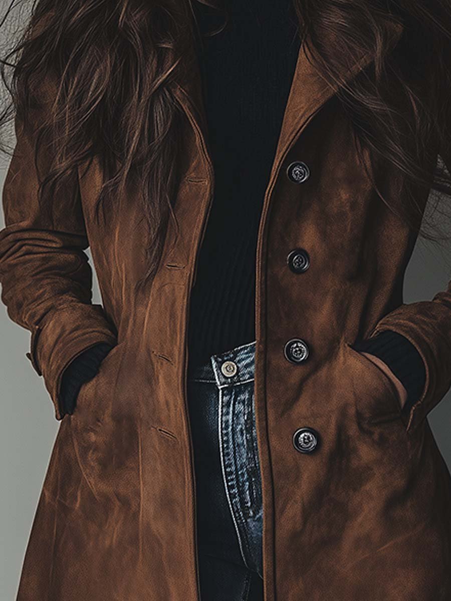 Women's Retro Suede Trench Coat