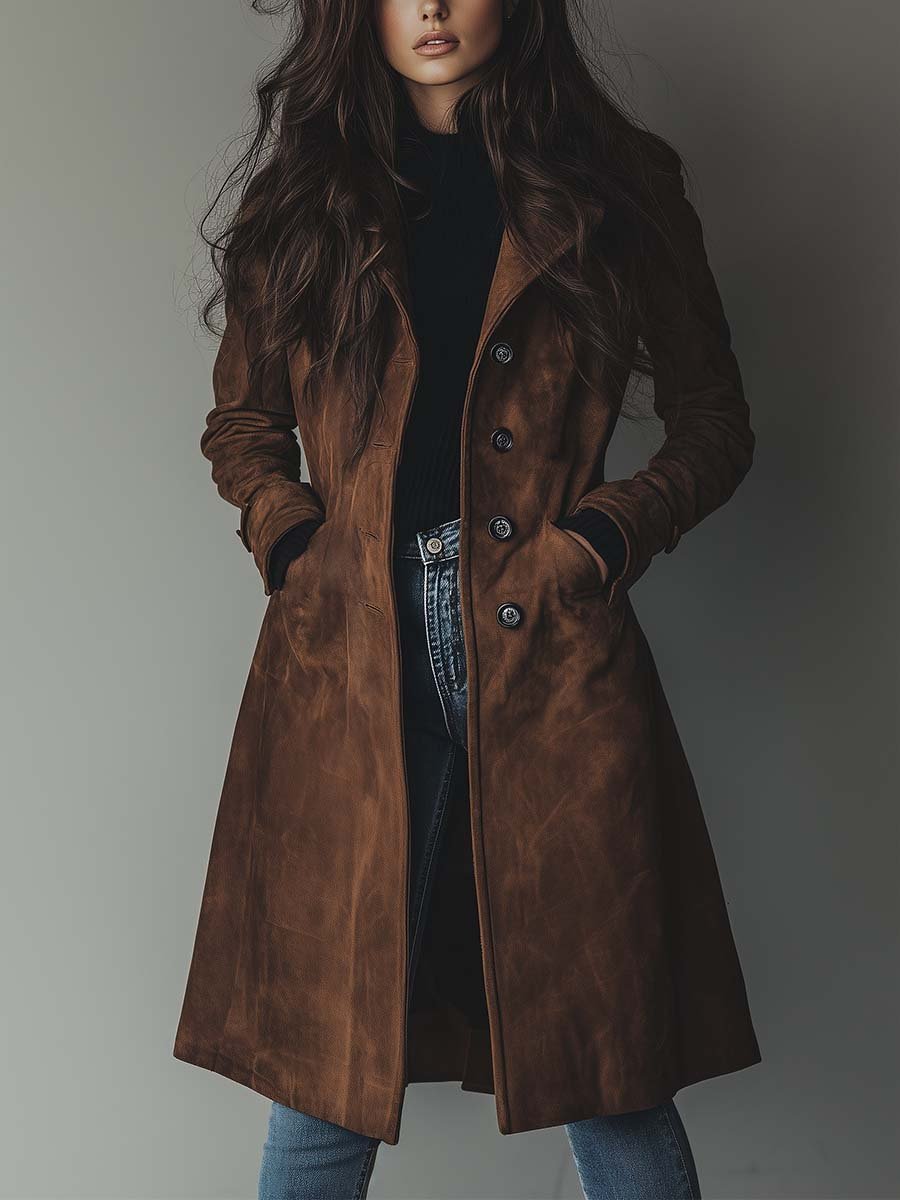 Women's Retro Suede Trench Coat