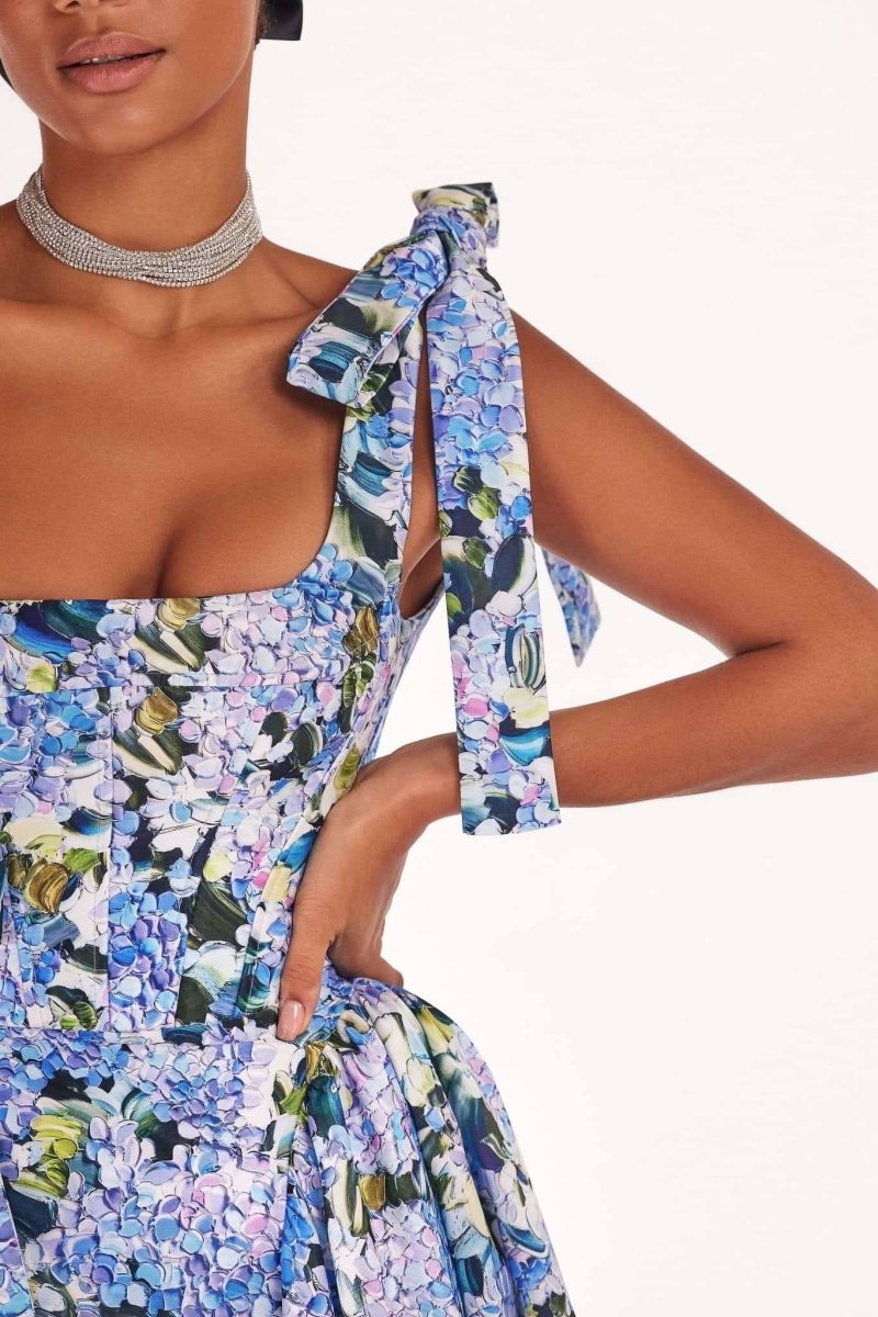 Kacey Hydrangea Patterned Strap Maxi-Length Dress