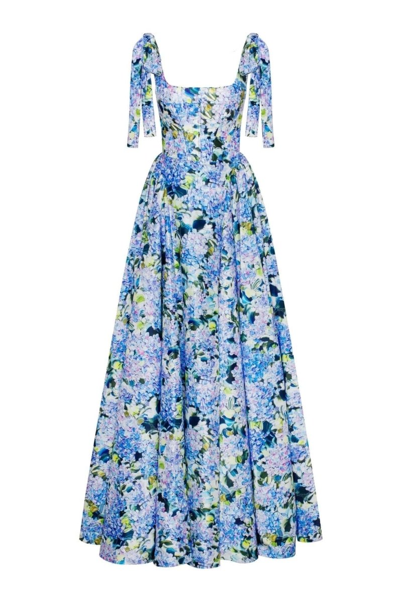 Kacey Hydrangea Patterned Strap Maxi-Length Dress