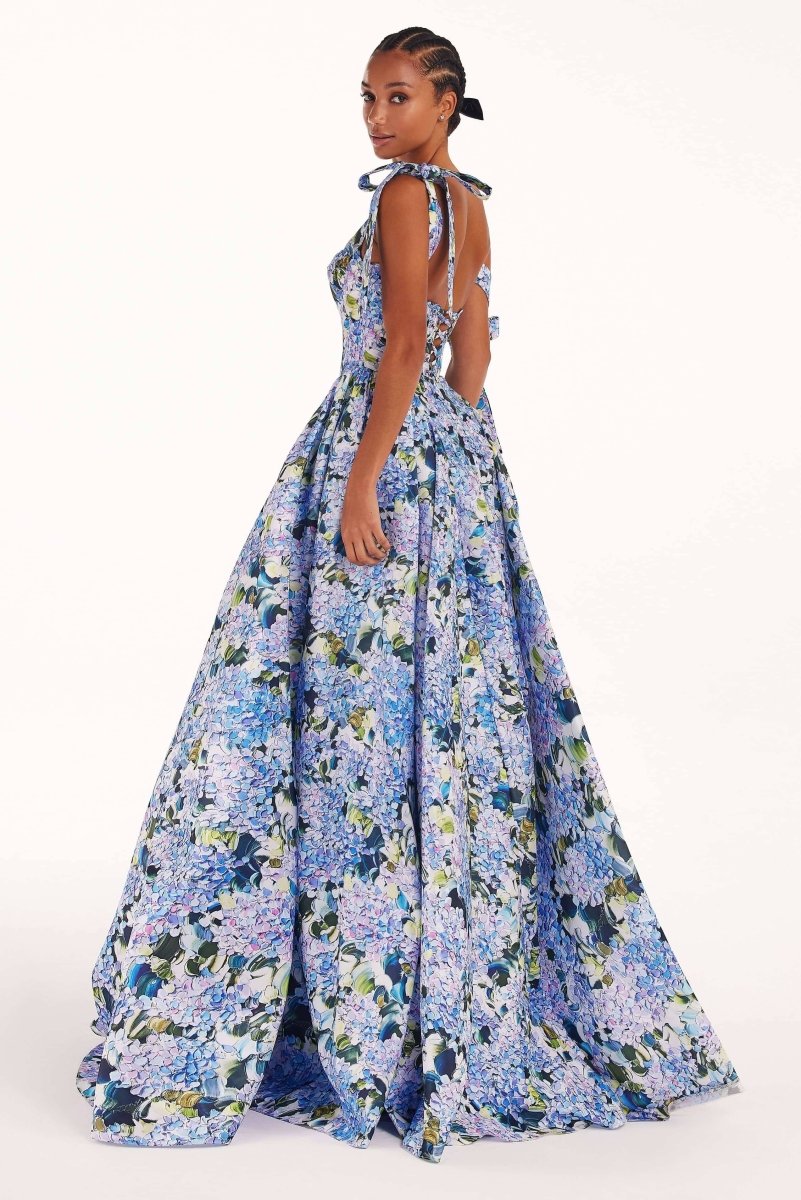 Kacey Hydrangea Patterned Strap Maxi-Length Dress