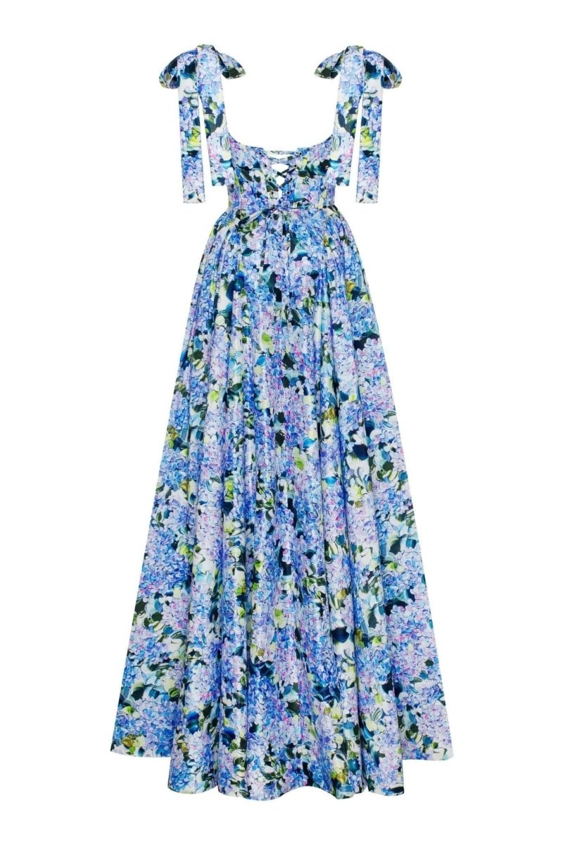 Kacey Hydrangea Patterned Strap Maxi-Length Dress